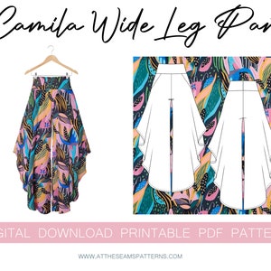 Sewing Pattern | Wide Leg Pant, High-Waisted | Digital PDF File, Instant Download | Size XS-XL | A4, U.S Letter, A0 |