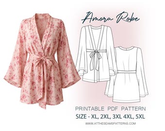 Plus Size Sewing Pattern | Amora Robe | Digital PDF File, Instant Download | Size XL-5XL | A4, U.S Letter, A0 |