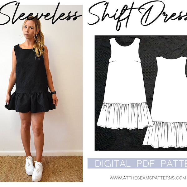 Sewing Pattern | Basic Sleeveless Shift Dress | Digital PDF File, Instant Download | Size XS-XL | A4, U.S Letter, A0 |