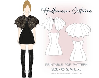 Patrón de costura / Disfraz de Halloween para mujer / Talla XS-XL / A4, Carta EE. UU., A0 /