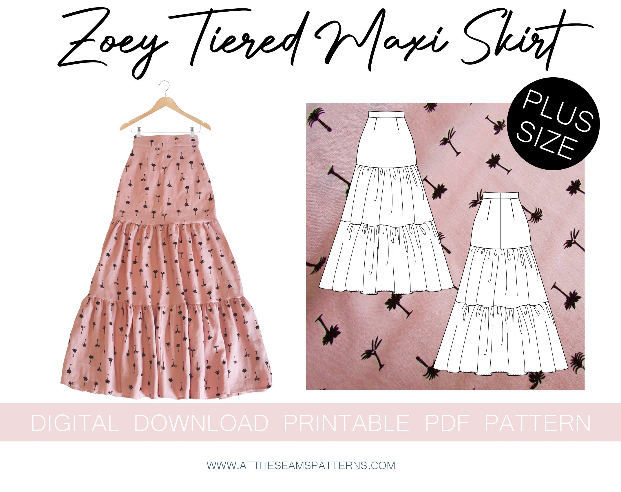 Sewing Pattern Plus Size Tiered Maxi Full Length Skirt Etsy