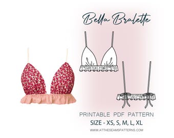 Patrón de costura / Bralette triangular / Archivo PDF digital, descarga instantánea / Tallas XS-XL / A4, Carta EE. UU., A0 /