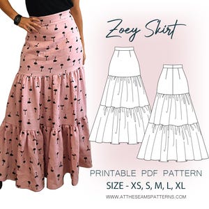 Sewing Pattern | Zoey Tiered Maxi Full Length Skirt | Digital PDF File, Instant Download | Size XS-XL | A4, U.S Letter, A0 |