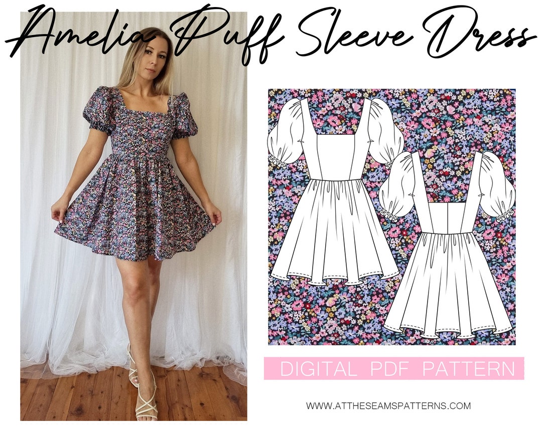 Sewing Pattern Puffy Sleeve Dress, Babydoll Dress Digital PDF File, Instant  Download Size XS-XL A4, U.S Letter, A0 - Etsy