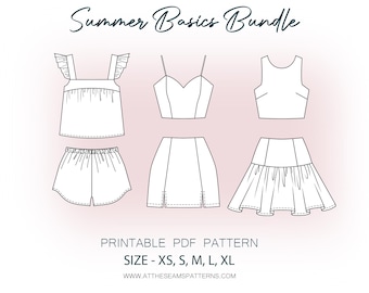 Conjunto básico de verano: 6 patrones de costura fáciles en PDF para mujer, tallas XS-XL