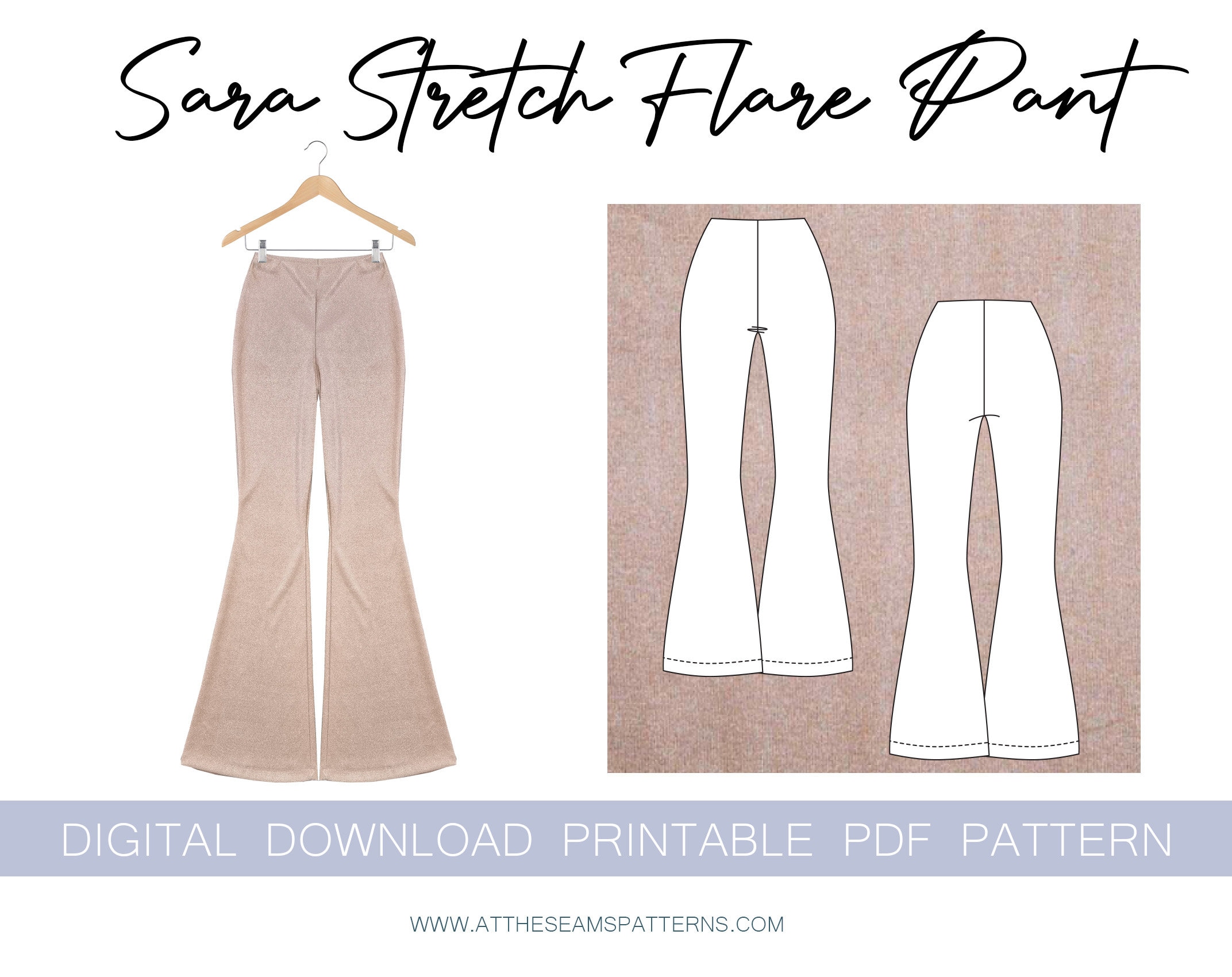 Sewing Pattern Sara Stretch Flare Pant, High-waisted, Flare-leg