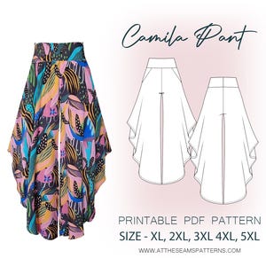 Patron de couture grande taille | Pantalon large, taille haute | Fichier PDF numérique, téléchargement immédiat | Taille XL-5XL | A4, Lettre US, A0 |