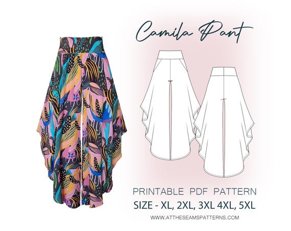 Plus Size Sewing Pattern | Wide Leg Pant, High-Waisted | Digital PDF File, Instant Download | Size XL-5XL | A4, U.S Letter, A0 |