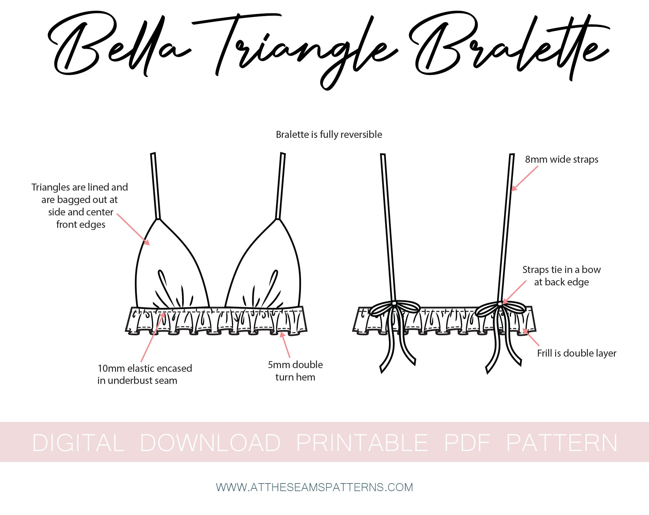 Esty Lace Bralette Sewing Pattern Download Triangle Soft Bra Pattern PDF  Lingerie Sewing Pattern Darted Bralette Pattern UK 6-18 -  Sweden