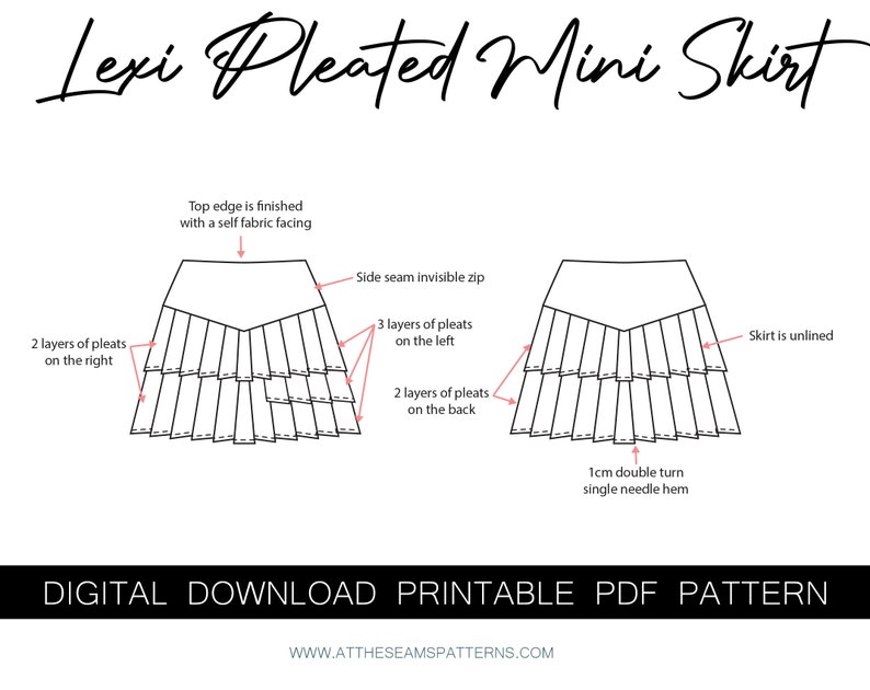 Sewing Pattern Pleated Mini Skirt Digital PDF File - Etsy