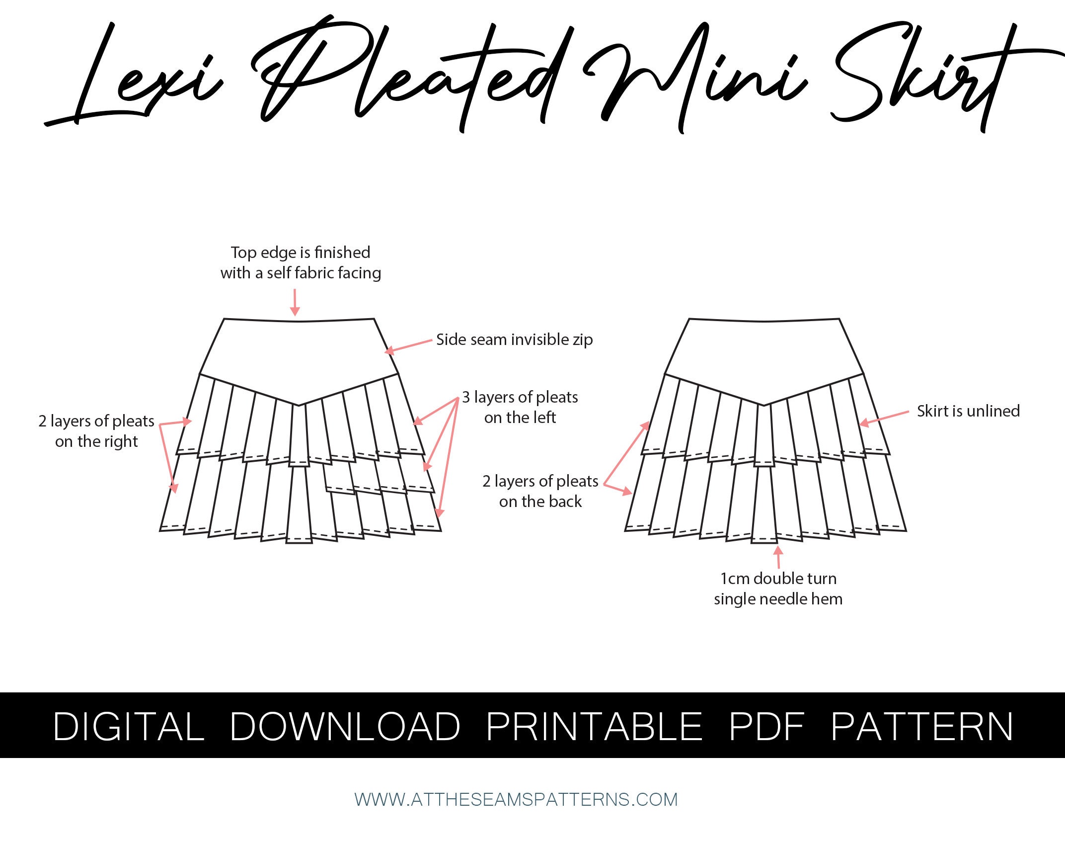 Sewing Pattern Pleated Mini Skirt Digital PDF File Etsy