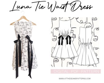 Sewing Pattern | Tie Waist Dress | Digital PDF File, Instant Download | Size XS-XL | A4, U.S Letter, A0 |