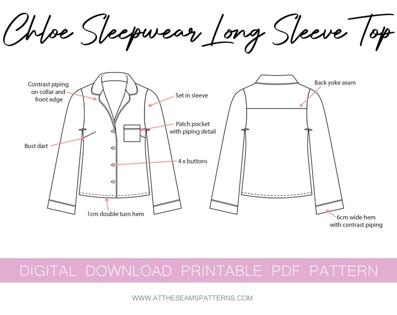 Pj Sewing Pattern | 4 Piece Classic Pyjama Set | Digital PDF File ...