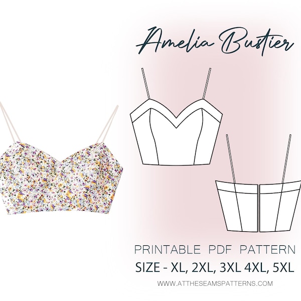Patrón de costura para tallas grandes / Bustier con paneles de escote corazón / Archivo PDF digital, descarga instantánea / Tallas XL-4XL / A4