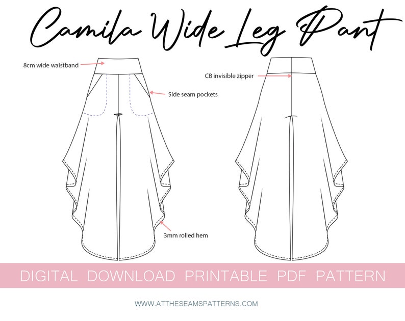 Sewing Pattern Wide Leg Pant High-waisted Digital PDF - Etsy