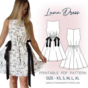Sewing Pattern | Tie Waist Dress | Digital PDF File, Instant Download | Size XS-XL | A4, U.S Letter, A0 |