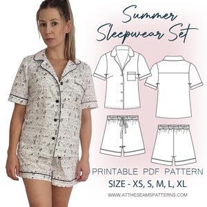 Patrón de costura de pijama / Conjunto de pijama clásico de verano / Archivo PDF digital, descarga instantánea / Tamaño XS-XL / A4, Carta de EE. UU., A0 /