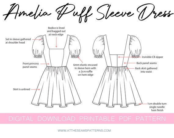 How to draw a frilly dress with a full skirt and puffy sleeves!