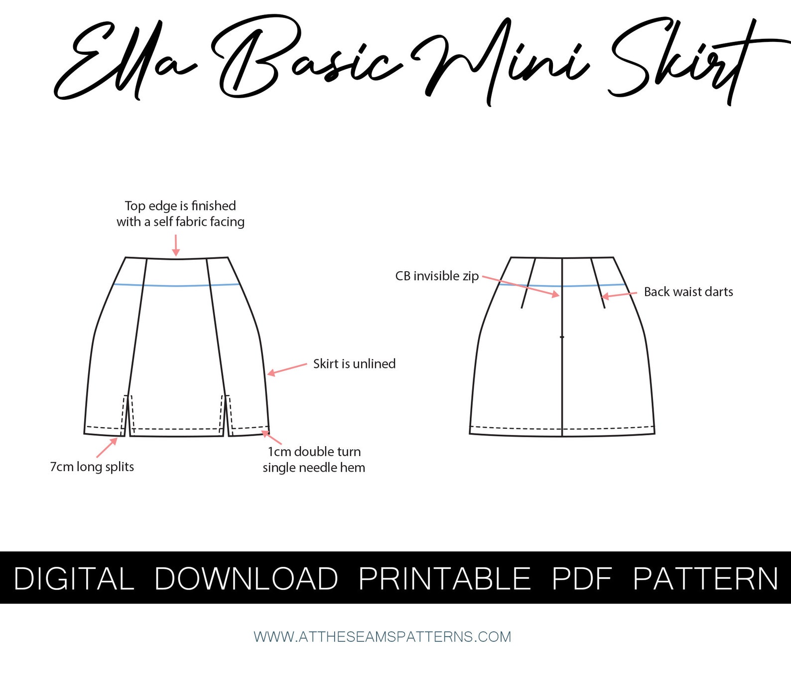 Sewing Pattern Plus Size Ella Basic Mini Skirt With Splits Etsy