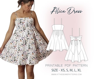 Schnittmuster | Babydoll Kleid | Digitale PDF-Datei, Sofort-Download | Größe XS-XL | A4, US Letter, A0 |
