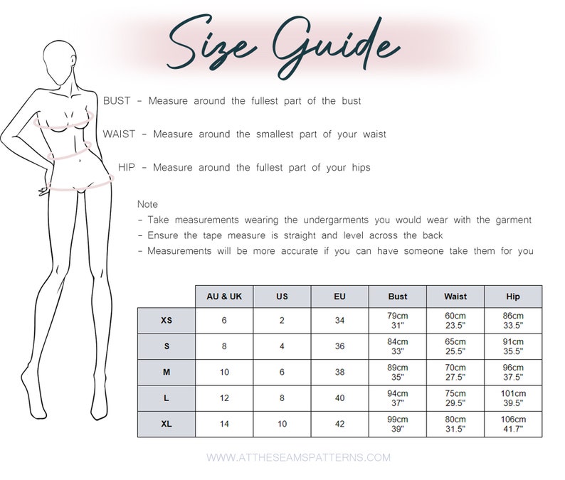 K&ouml;nnte beinhalten: Gr&ouml;&szlig;entabelle f&uuml;r Kleidung mit Ma&szlig;en in Zoll und Zentimetern. Die Tabelle enth&auml;lt die Gr&ouml;&szlig;en XS, S, M, L und XL mit den entsprechenden Ma&szlig;en f&uuml;r Brust, Taille und H&uuml;fte.