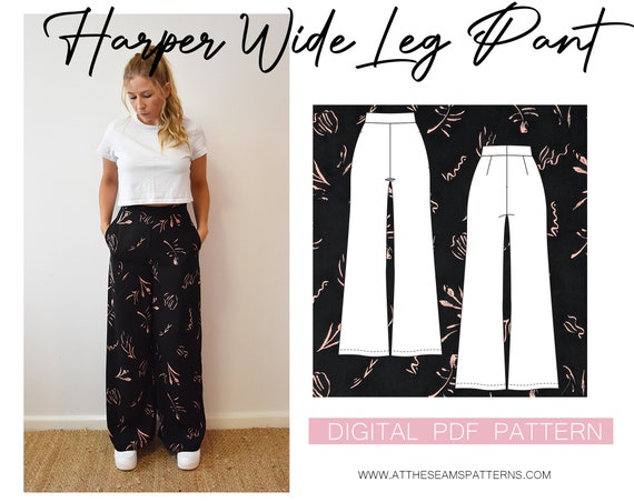 Sewing Pattern Harper Wide Leg Pant, High-waisted Digital PDF File