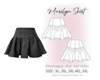 Patrón de costura para tallas grandes / Minifalda con volante / Archivo PDF digital, descarga instantánea / Tallas XL-5XL / A4, Carta EE. UU., A0 /