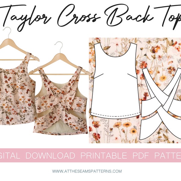 Sewing Pattern | Taylor Cross Back Top | Digital PDF File, Instant Download | Size XS-XL | A4, U.S Letter, A0 |