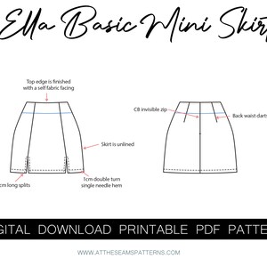 Sewing Pattern Ella Basic Mini Skirt With Splits Digital PDF File ...