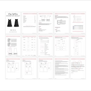 May include: A digital sewing pattern booklet for a "Baby Soft Dress" in sizes XS-XL. The booklet includes instructions, measurements, and pattern pieces for the dress.