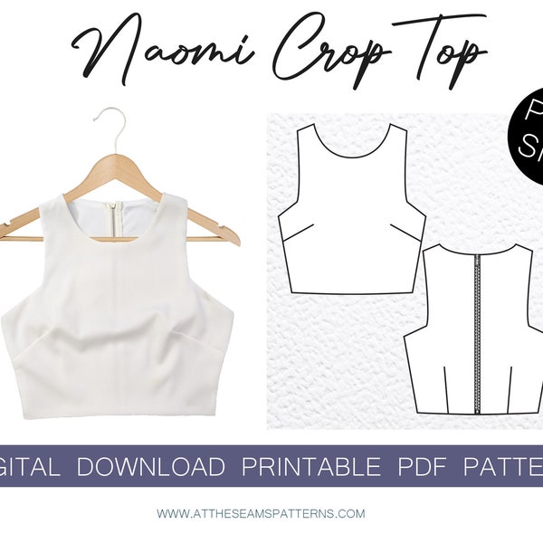 Sewing Pattern | Plus Size Naomi Cropped Fitted Top | Digital PDF File, Instant Download | Size XL-5XL | A4, U.S Letter, A0 |