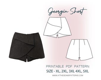 Patrón de costura para tallas grandes / Pantalones cortos ajustados con efecto cruzado, falda pantalón / Archivo PDF digital, descarga instantánea / Tallas XL-5XL / A4, Carta EE. UU., A0 /