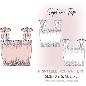 Padrão de costura | Sophia Tie Shoulder Crop Top | Arquivo PDF digital, download instantâneo | Tamanho XS-XL | A4, Carta EUA, A0 |