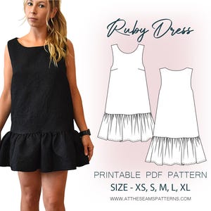 Sewing Pattern | Basic Sleeveless Shift Dress | Digital PDF File, Instant Download | Size XS-XL | A4, U.S Letter, A0 |