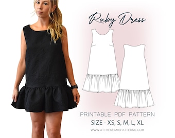 Sewing Pattern | Basic Sleeveless Shift Dress | Digital PDF File, Instant Download | Size XS-XL | A4, U.S Letter, A0 |