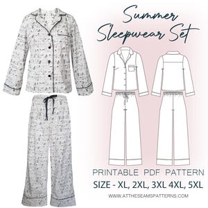 Patrón de costura para tallas grandes / Conjunto de pijama clásico de invierno y verano / Archivo PDF digital, descarga instantánea / Tallas XL-5XL / A4, Carta de EE. UU., A0 /