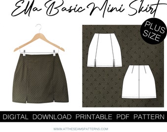 Sewing Pattern | Plus Size Ella Basic Mini Skirt with Splits | Digital PDF File, Instant Download | Size XL-5XL (Plus Free Mask Pattern)