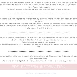 Może przedstawiać: Białe tło z czarnym tekstem wyjaśniającym szczeg&oacute;ły pobierania wzoru PDF. Tekst zawiera informacje o formacie wzoru, jego zastosowaniu i procesie pobierania. Tekst zawiera r&oacute;wnież adres strony internetowej sprzedawcy wzoru, "www.attheseamspatterns.com".