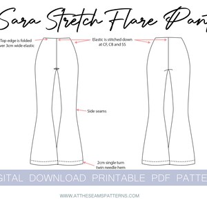 Sewing Pattern Sara Stretch Flare Pant, High-waisted, Flare-leg Digital ...