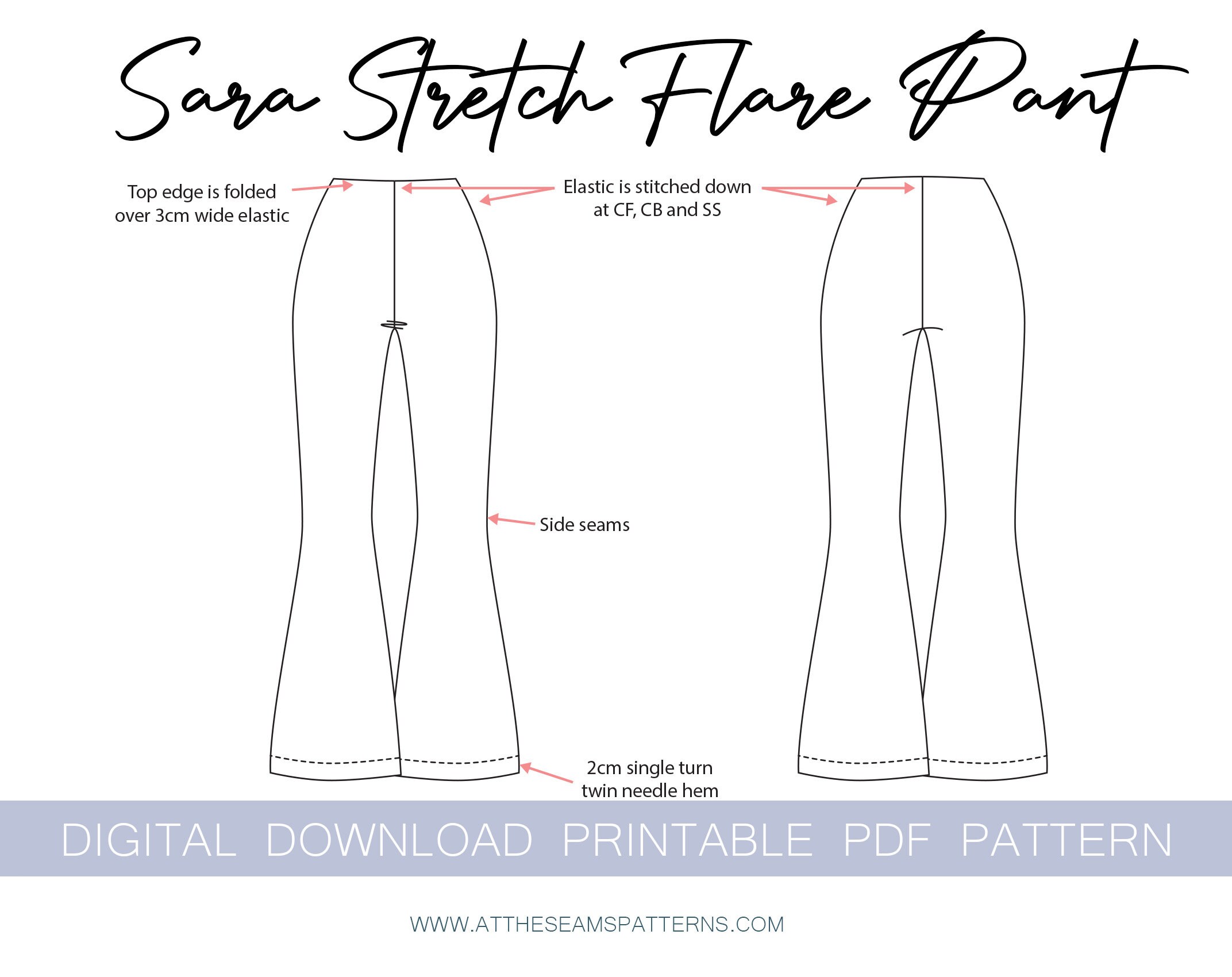 Flare High Waist Pants Easy Sewing Pattern A4 Letter PDF Download Lounge  Wear Sleep Wear Modern Sewing Patterns Schnittmuster -  Canada