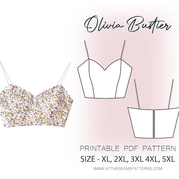 Patrón de costura para tallas grandes / Bustier de escote corazón, corpiño sin tirantes / Archivo PDF digital, descarga instantánea / Tallas XL-5XL / A4, Carta EE. UU. /