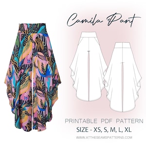 Patrón de costura / Pantalón de pierna ancha, cintura alta / Archivo PDF digital, descarga instantánea / Talla XS-XL / A4, Carta EE. UU., A0 /