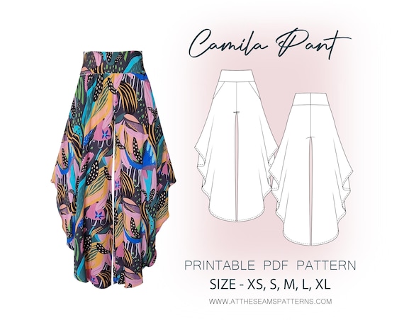 Sewing Pattern | Wide Leg Pant, High-Waisted | Digital PDF File, Instant Download | Size XS-XL | A4, U.S Letter, A0 |