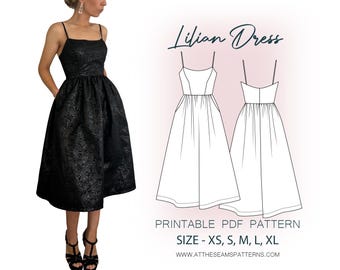 Patrón de costura / Vestido Lilian / Archivo PDF digital, descarga instantánea / Tallas XS-XL / A4, Carta estadounidense, A0 /