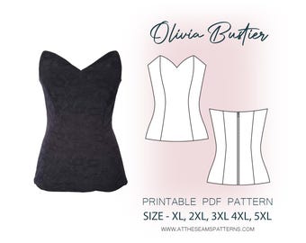 Plus Size Sewing Pattern | Sweetheart Corset Bustier | Digital PDF File, Instant Download | Size XL-5XL | A4, U.S Letter, A0 |