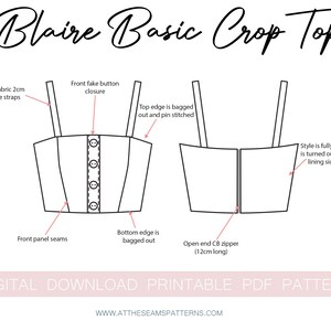 Sewing Pattern | Basic Crop Top | Digital PDF File, Instant Download ...