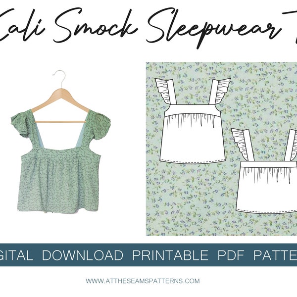 Sewing Pattern | Summer Sleepwear Pj Top | Digital PDF File, Instant Download | Size XS-XL | A4, U.S Letter, A0 |