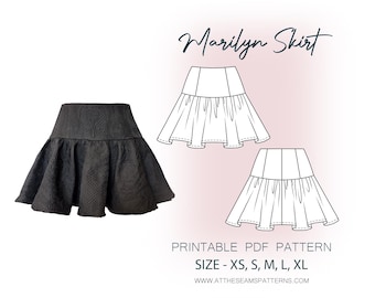 Patrón de costura / Minifalda con volante / Archivo PDF digital, descarga instantánea / Tallas XS-XL / A4, Carta EE. UU., A0 /