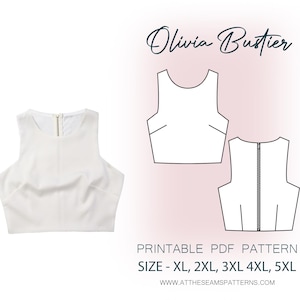 Padrão de costura Plus Size | Top curto Naomi Fitted | Arquivo PDF digital, download instantâneo | Tamanho XL-5XL | A4, Carta EUA, A0 |