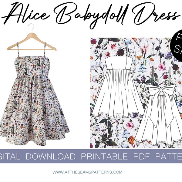 Sewing Pattern | Plus Size Babydoll Dress | Digital PDF File, Instant Download | Size XL-5XL | A4, U.S Letter, A0 |